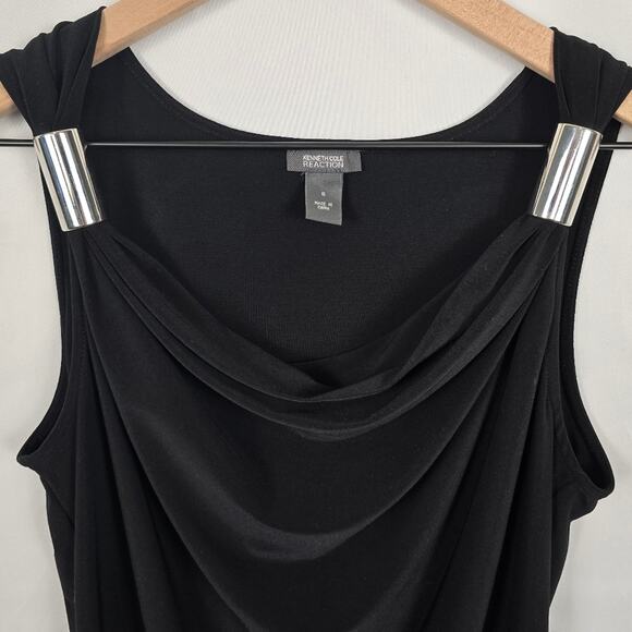 Y2K Kenneth Cole Black Cowl Neck Tank Top S | Silver Strap Detail Sexy - Picture 3 of 3